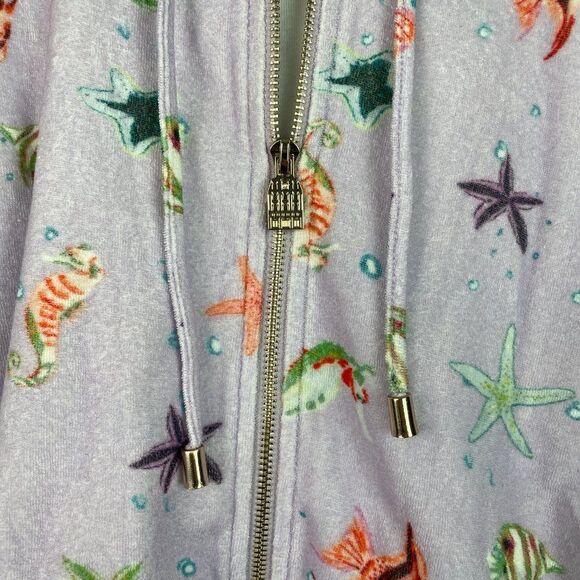 Hill House The Allie Zip Up Hoodie Fleece Jacket Sea Creatures Terry Purple M - Picture 4 of 9